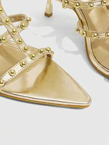 CUCCOO SZL Zapatos de mujer de tacón alto con puntera transparente de cristal, joya, dorados, para fiesta, trabajo y uso diario, sandalias de mujer con tacón alto y sin talón - Dorado - Ver 6