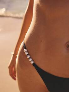 Aralina 3 Piece Set Black Bikini Summer Spring Swim Vacation Beach Pearl Sexy Three Piece Set Swim Bag - Black - View 5