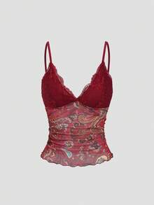 Sweetra Y2K Sexy Lace Patchwork Pop Art Style Vacation Camisole - Multicolor - View 3