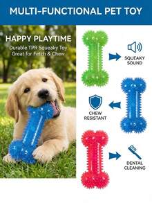 PETSIN 1 pieza Juguete para mascotas de TPR - Hueso de perro con púas para limpieza dental - Multicolor - Ver 4