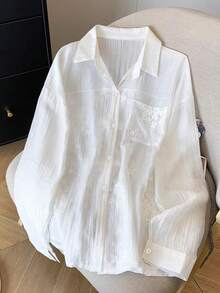 GlowEve Women's Long Sleeve Single-Breasted Loose Pocket Shirt - White - View 4
