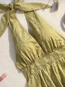 Sunnyshic 女士夏季绿色刺绣3D花卉吊带露腰衬衫 - 薄荷綠 - 查看 1