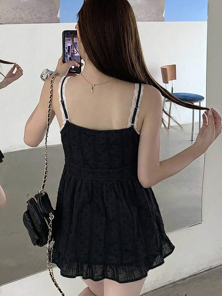 Women's Plaid Contrast Color Summer Lace Trim Camisole Top