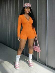 Slaydiva Women Orange Autumn Casual Lounge Jumpsuit, Y2K Street Sweet Hot Girl Style,Sporty Stylish Streetwear,Gym Workout Yoga,Cozy Stay-At-Home Wear - Orange - View 9