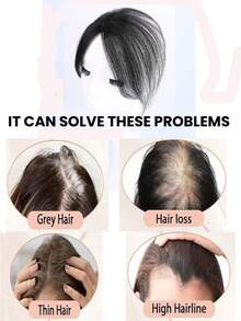 Middle Part Human Hair Topper 4x6CM Invisible Swiss Net Hair Piece Straight Topper Natural-Looking Clip-In For Women - Natural Black - View 8