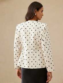 Aveloria Rosie French Elegant Lady Commuting Versatile Polka Dot Rhinestone Button Cinched Waist Long Sleeve Fitted Women Blazer - Beige - View 6