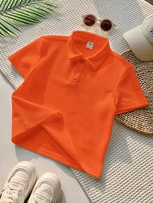1 件年轻男孩休闲运动橙色艺术复古纹理面料短袖 Polo 衫适合返校适合生日派对、晚会、表演、婚礼、洗礼、开幕式适合中东适合日常使用适合上学适合旅行适合运动适合春夏季节 - 橘色 - 查看 8