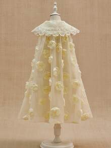 Sweet And Lovely Lace-Trimmed Short A-Line Babydoll Dress For Girls, Perfect For Wedding Season, Performances, Birthday Parties, Banquets, And All Seasons. - Apricot - View 6