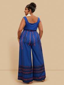 Travachic 大码休闲鱼纹无袖连体裤 - 藏蓝色 - 查看 2