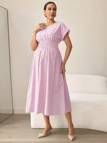 MaterniWear 夏季孕妇装 工作服 孕妇工作套装 孕妇工作连衣裙 这款优雅的粉色条纹棉质连衣裙非常适合孕妇，适合工作或休闲场合。它舒适透气，并配有可调节的抽绳腰带，确保贴合身形。它具有经典的复古风格。孕妇夏季休闲条纹腰带连衣裙 女士连衣裙 Zanzea 女士连衣裙 女士连衣裙 女士休闲连衣裙 女士夏季连衣裙 棉质连衣裙 女士吊带裙 条纹连衣裙 女士野餐连衣裙 女士度假套装 女士休闲连衣裙 孕妇装 棉质中长连衣裙 - 粉色 - 查看 2