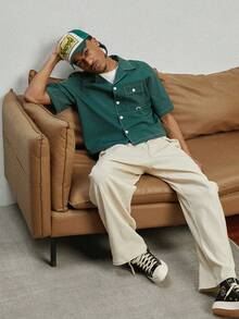 GALLERY FADE 男士杏色休闲宽松褶裥长裤，日常百搭，INS风格 - 杏色 - 查看 6