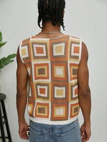 GALLERY FADE Chaleco de punto con patrón geométrico casual de vacaciones para hombres - Naranja - Ver 2