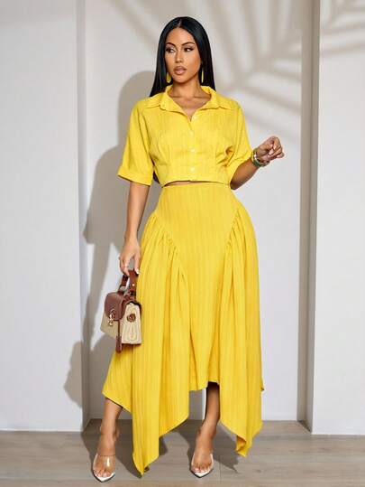 SOLERSUN Women's Elegant And Casual Solid-Color Midi Skirt Is Perfect For Spring And Summer Vacations. It Features A Fitted Waist, Pleats, And An Asymmetrical Hem. Suitable For Everyday Wear, Commuting, Tropical Island Getaways, Music Festivals, And Other Spring/Summer Occasions.