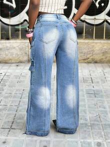 Slaydiva Women's Casual Loose Fit Versatile Summer Denim Jeans - Blue - View 2