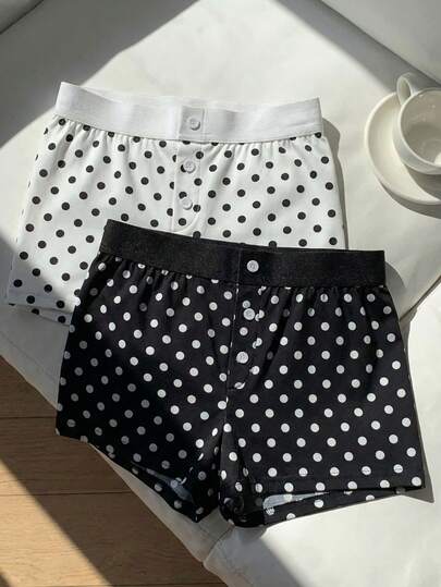 Comfortcana 2条装单色波点休闲复古短裤，适合夏季穿着