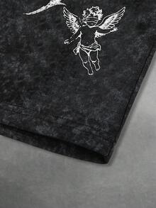 Manfinity EMRG 水洗面料男士洛杉矶标语和天使雕像印花休闲街头风抽绳短裤,男士简约运动短裤,哥特风短裤,复古文字短裤,男士服装,女士短裤,天使图案短裤,男士短裤,黑色短裤,女士夏季服装,夏季度假服装,男士服装,度假服装,夏季服装,黑色图案短裤,哥特风短裤,女士沙滩度假短裤,黑色短裤,春季服装 - 彩色 - 查看 4
