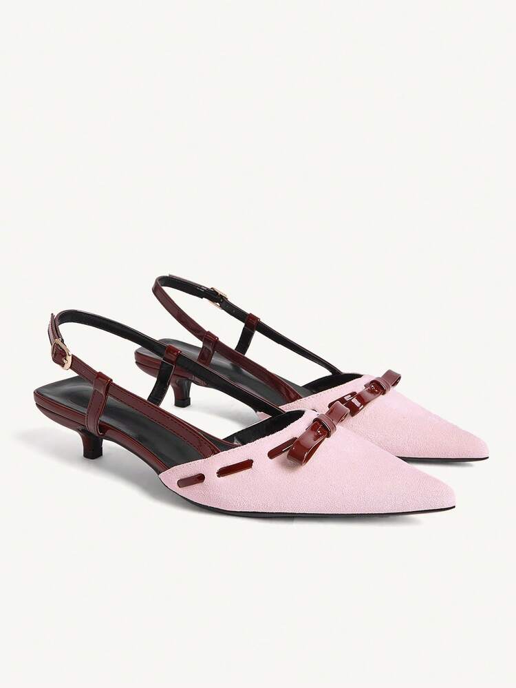 CUCCOO CHICEST Pink Pointed Toe Backless Bow Decor High Heel Pumps For Women Wedding Shoes Summer Shoes Bride Shoes