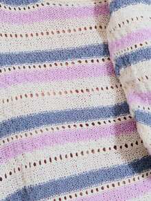 Nöista Open Knit Sweater , Round Neckline, And Scalloped Hem, Features Horizontal Stripes, Relaxed Fit. Beachwear, Spring, Summer, Easter, Casual Look. - Multicolor - View 7