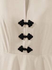 xheSHEIN  Vestido de manga corta con diseño de botones elegante y retro para mujerxhe - Albaricoque - Ver 5