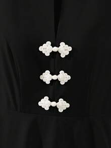 SHEIN Franclia Đầm midi nữ thanh lịch cài nút thắt eo, thích hợp cho mùa hè. - màu đen - Xem 3