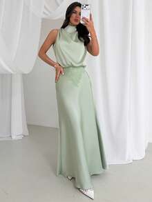 Firerie Đầm ren xếp tầng màu xanh bạc hà, thanh lịch, tối giản, tinh tế, lãng mạn, trang nhã, thích hợp cho tiệc tùng, lễ hội, khiêu vũ, ngày Valentine, hẹn hò, đám cưới, khách mời, ngày lễ. - màu xanh lá - Xem 6