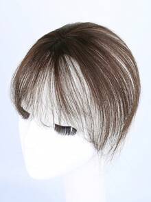 Invisible Swiss Net Hair Piece Straight Topper Brown With Bangs Virgin Human Hair Topper Women's Elegant Handmade Topper Hairpiece Adds Volume & Covers Gray Hair - S2 - View 3