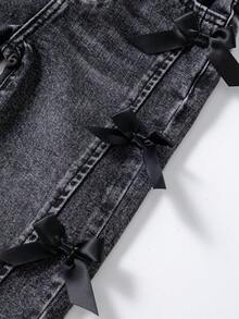 SHEIN 女婴百搭简约做旧水洗直筒牛仔裤 - 灰色 - 查看 5