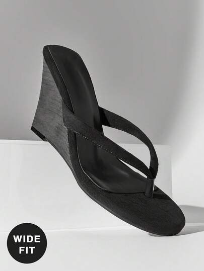 SHUZIA Sandal đế xuồng dáng rộng tối giản bằng da lộn giả, dành cho nữ.