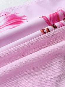 SHEIN 少女碎花三件套泳衣，夏季夏威夷海滩度假 - 粉色 - 查看 6