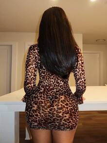 Slaydiva Women's Sexy Leopard Print Ruched Bodycon Mini Dress - Multicolor - View 2