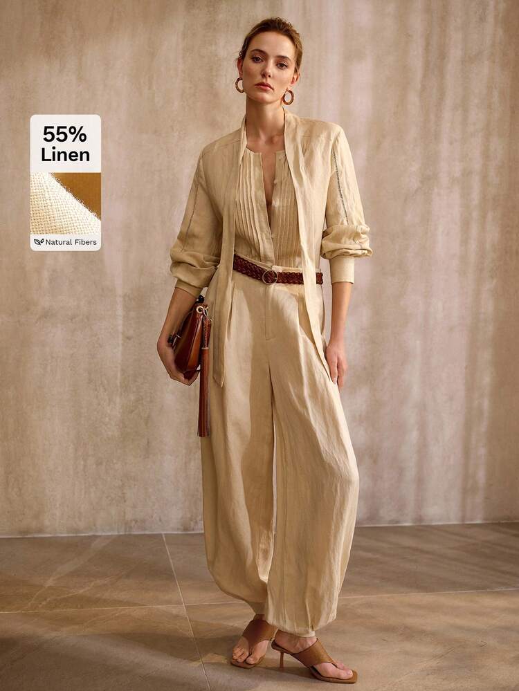 URBAN FASHIONABLE VINTAGE STYLE LINEN LANTERN PANTS, WAIST BELT NOT INCLUDED, SPRING/SUMMER