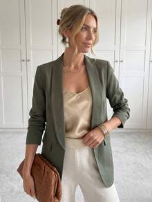 Easowa 女士经典西装外套，适合日常通勤、商务休闲、秋冬季办公室穿着，休闲百搭。 - 軍綠色 - 查看 6