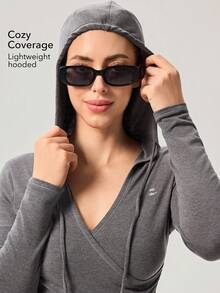 OutZeal Women Sports Hoodies Daily Casual Soft Stretch V Neck Hooded Cropped Tops - Grey - View 4