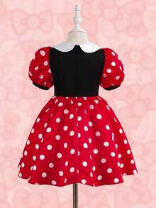 HELLO KITTY AND FRIENDS | SHEIN 少女波点字母卡通印花荷叶边时尚派对外出花瓣袖连衣裙 - 紅色 - 查看 2