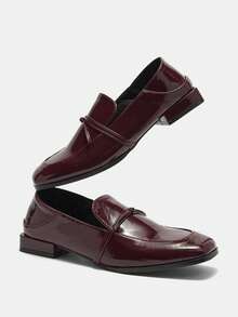 Giày nữ đế thấp màu cà phê mới năm 2025, đa năng, thích hợp cho mùa tựu trường, giày da kiểu Anh, giày công sở cho mùa xuân và mùa thu, giày lười cho nữ. - Màu Đỏ Sâu - Xem 14