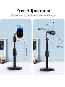 手机支架，可倾斜手机支架，高度和角度可调节，适用于办公室、休闲、商务、家庭等场合，灵活通用支架，兼容3.5-6.7英寸设备 - 黑色 - 查看 3
