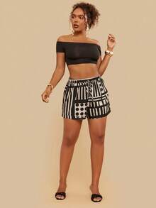 Travachic Quần short giáo viên kẻ sọc nhiều màu sắc phong cách quý tộc Pháp mùa thu, cỡ lớn. - màu đen - Xem 4