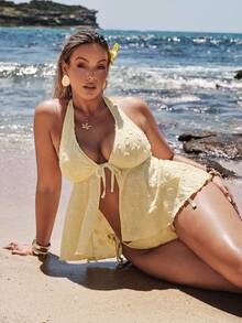 SHEIN BAE Plus Size Swimwear Women, Dopamine Gorgeous Bikini Two Pieces Set, Sexy Fashion Beach Holiday Slimming Summer Vacation - Yellow - View 1