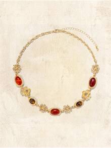 Glisma Women's Chain Necklace,Premium/Old Money/Classy,18K Gold-Plated,Sexy/Vintage,For Mom/Women/Girl/Mother,Summer/Beach/Prom/Party,Layered/Gemstone/Beaded/Crystals,Charm/Chunky - Gold - View 2
