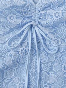 Franclia Lace Embroidered Cap Sleeve Vacation Dress - Blue - View 7