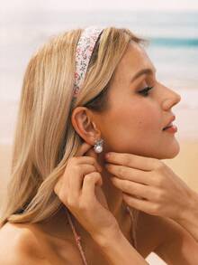 Swim Mod 1 Pair Elegant Bow Faux Pearl Rhinestone Stud Earrings Valentines - Silver - View 3