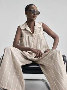 Ontre Women's Striped Single-Breasted Vest Shirt And Pants Casual 2 Pieces Set Women S Summer Co Ord New In Women Clothing - Apricot - View 1