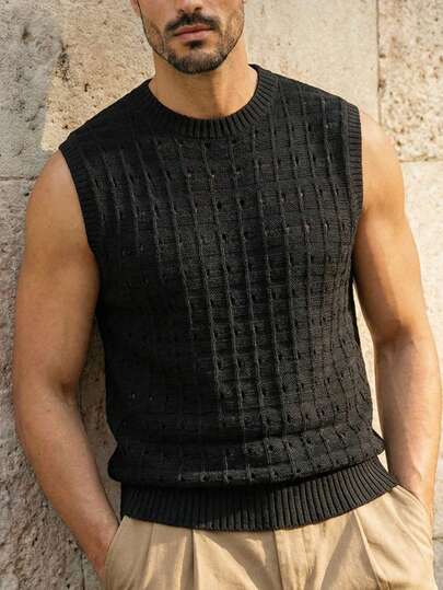 HIMLAND Unisex Casual Loose Knit Sleeveless Vest, Textured Design, Suitable For All Seasons ,Men's Black Crochet Knit Sleeveless Shirt ,Summer Breathable Open Knit Tank Top ,Vintage Style Sweater Vest For Men ,Sexy See-Through Mesh Muscle Shirt ,Old Money Resort Wear Sleeveless ,Casual Layering Knit Vest ,Textured Crew Neck Tank Top ,Men's Crochet Knit Tank Top ,Men's Black Textured Knit Vest ,Old Money Aesthetic Sleeveless Top Mens Tank Top Round Neck Men Vest Sweater Sleeveless Sweater Men Men Crochet