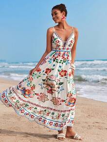 Travachic Floral Print Spaghetti Strap Dress, Vacation - Multicolor - View 3