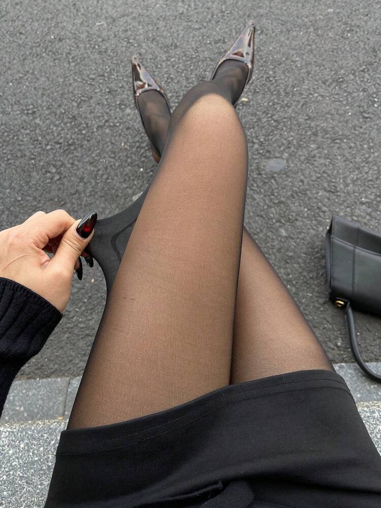 Women's Black Solid & Striped Splice Skinny Tights, Suitable For Spring, Summer, Music Festivals, Valentine's Day, Weddings, Parties, Fashion Events