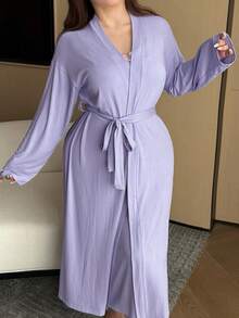 Dazy Plus Elastic Bodycon Camisole Mermaid Maxi Dress, Loose Cardigan Pajama Set - Purple - View 3