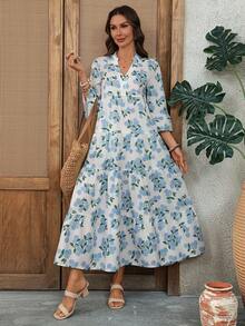 EMERY ROSE 女士度假植物印花喇叭袖荷叶边下摆连衣裙 - 彩色 - 查看 6