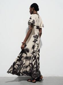 Aveloria Modichic New Fashion V-Neck Coconut Tree Double-Layer Cap Sleeve Stretch Coconut Tree Print Dress - Multicolor - View 2