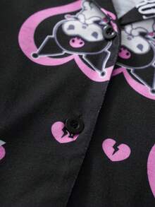 HELLO KITTY AND FRIENDS | SHEIN Bộ đồ ngủ ngắn tay và quần short họa tiết hoạt hình dành cho bé gái tuổi teen - màu đen - Xem 6