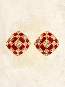 Glisma 女士格子耳钉，适合日常佩戴，可作为礼物送给女朋友 - 彩色 - 查看 2
